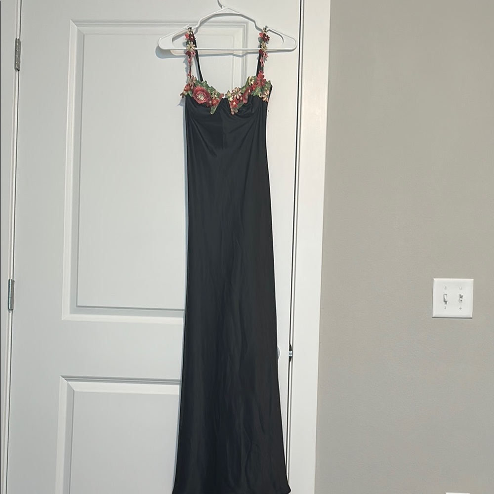 Princess Polly Black Maxi Slip Dress with Floral Embroidered Straps